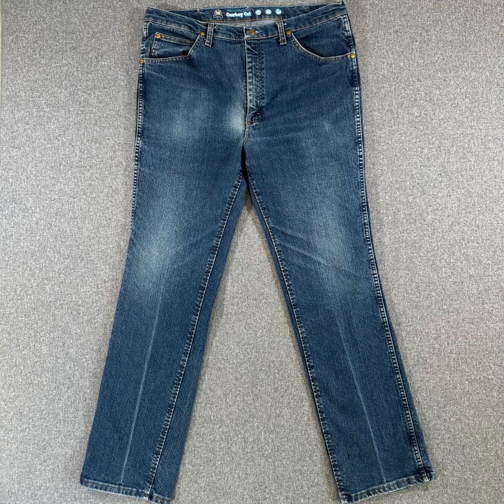 Wrangler Premium Performance Cowboy Cut Slim Fit Jeans Mens 38x34 Blue Denim